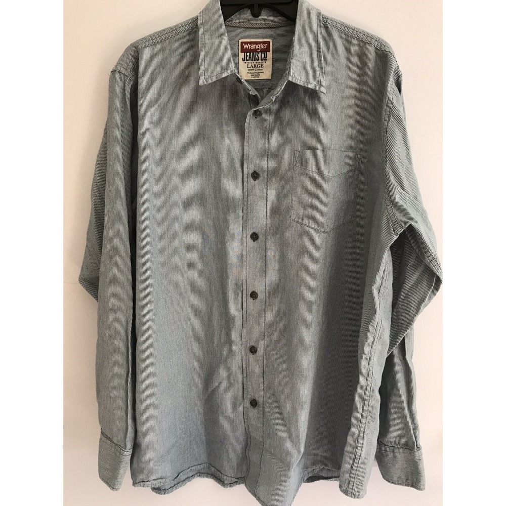 Wrangler mens large blue stripe button front shirt‎